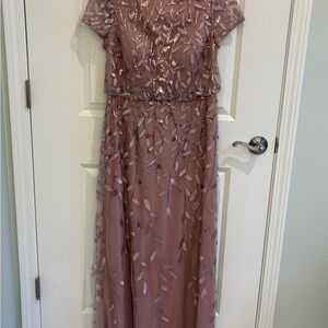 Azazie Chic Mauve Leaf Embroidered Maxi Dress